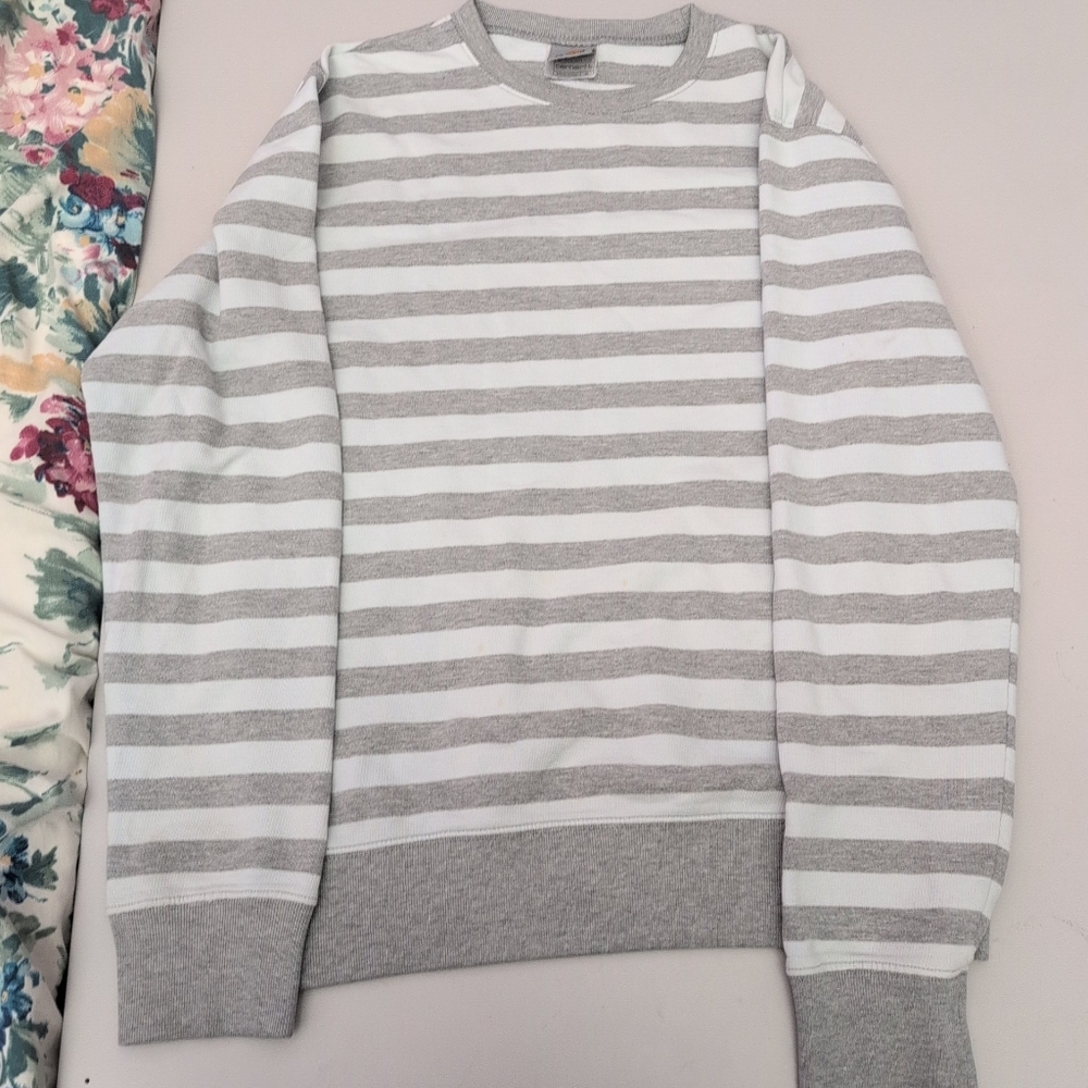 Carhartt Striped Crewneck Sweater in Gray and White